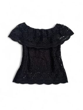 whimsygoth black crochet lace off the shoulder top size S ❀